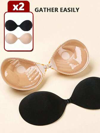 1 Pair Of Apricot-Coloured Adhesive Silicone Breast Pads Without Backing, Featuring 3cm Thickened Gathering Pads, Specially Designed For Smaller Busts. Invisible Dress Pads.