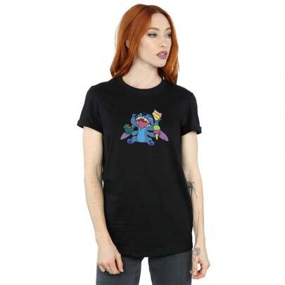 Disney Womens/Ladies Lilo And Stitch Munchies Cotton Boyfriend TShirt (Black)