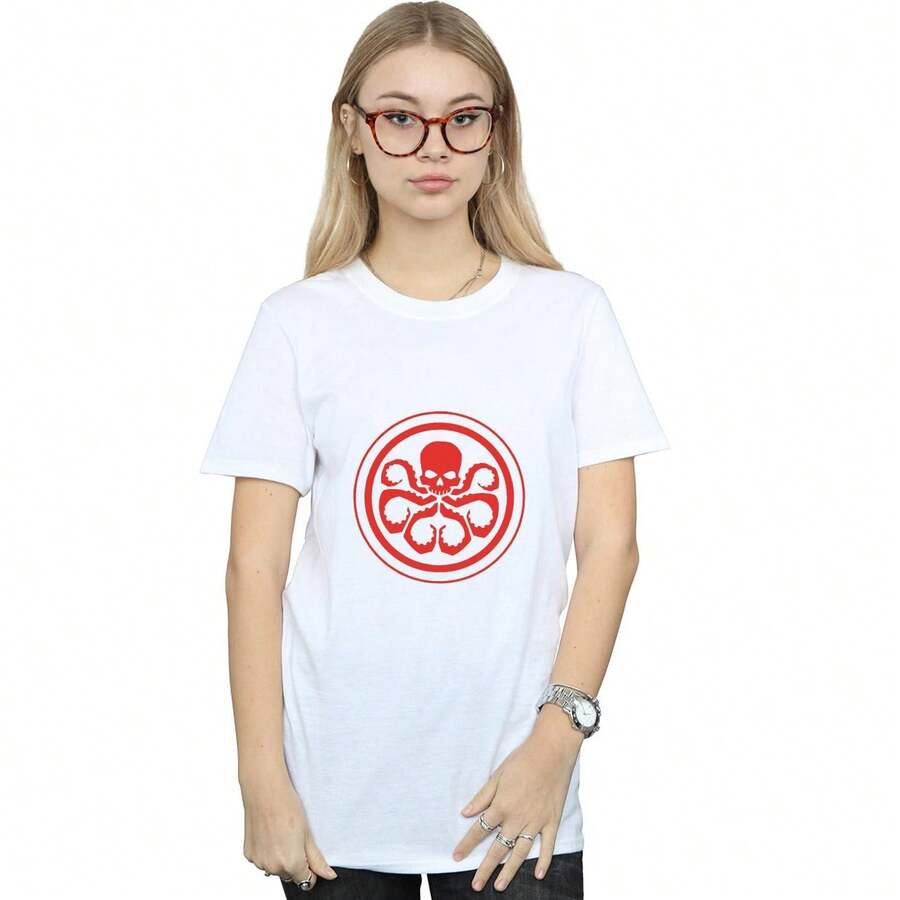 Marvel Maglietta boyfriend in cotone con logo Hydra (Bianco) per donna/signora