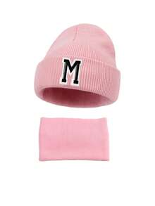 Set de 2 piezas de gorro de punto con patrón de 26 letras y bufanda para bebé niño y niña, gorro de invierno suave con letras A-Z, bufanda para calentar el cuello para niños, adecuado para mantener el calor en otoño e invierno tanto en interiores como en exteriores