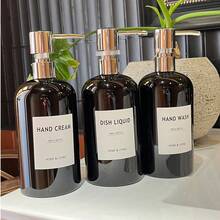 Set de 3 botellas de plástico reutilizables de 500ml/16oz con etiquetas impermeables, aptas para champú, acondicionador, gel de baño - Uso doméstico, hotelero y de salón - Estilo asiático de vuelta al colegio - Negro sólido - Ver 6