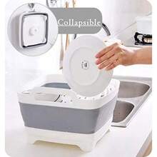 9L 2.4Gal Dish Basin Collapsible With Drain Plug Carry HandlesKitchen Storage Tray Dish Wash Basin Portable Dish Tub Foldable Dishpan For Camping RV Gray - 灰色的 - 查看 4