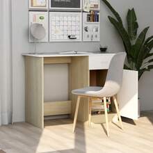 vidaXL Desk Engineered Wood Writing Modern Home Office Study Compact Minimalist - 白色和索諾瑪橡木 - 查看 4
