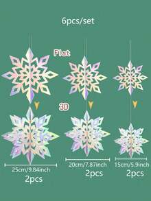 6 件 3D 悬挂雪花饰品带绳 - 优雅的冬季派对装饰 - 适用于圣诞节、新年、家居、树、花环 - 耐用纸质雪花装饰（6/8/10 英寸） - 非常适合室内/室外节日装饰、节日家居装饰 - 彩色 - 查看 3