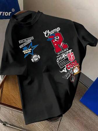 1 Piece, 180g SummerHoliday, Graphic Tees Men, Shirts, Printed T - Shirt - "Champ & Inspirational Slogans" Graphic | Street - Inspired Style, Summer