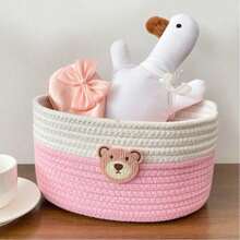 1件编织可爱零食收纳篮，家用桌面遥控器收纳盒，床头收纳篮 - 彩色 - 查看 5