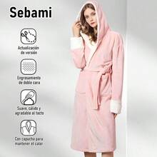 Sebami Bata de Baño de Felpa Con Capucha para Mujer Albornoz de Franela Gruesa Térmico Adecuado para Invierno Camisón - como en la foto - Ver 4