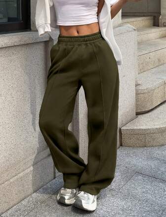 Pantalon de jogging ample et décontracté pour femmes, de couleur unie avec taille élastique