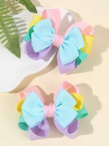 2pcs/Set Candy Color Hair Clips, Bowknot, Satin, Alligator Hair Accessories For Girls, Suitable For Daily Life - Multicolor - View 9