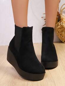 1双女士时尚厚底厚跟踝靴，新款秋冬踝靴，轻便舒适防水侧拉链休闲鞋，适合步行、旅行、日常穿着 - 黑色 - 查看 5