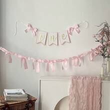 蝴蝶结丝带花环旗帜，蝴蝶结手工悬挂花环，甜蜜房间壁挂横幅，适用于生日房间少女心装饰婚礼派对装饰