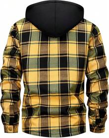 Men's Winter Fleece Warm Thick Plaid Jackets Heavyweight Cotton Hoodies Flannel Hooded Shirt JacketChristmas VTWT - A71黃色 - 查看 11