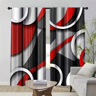2pcs Modern Geometric Swirl Elegant Curtains, Suitable For All Seasons, Made Of Polyester, Perfect For Bedroom, Living Room And Office Home Decor Window Treatments - Fashionable Inspiration