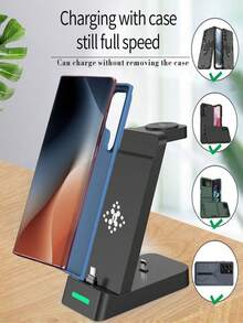 SUONEE 3 In 1 Charging Station US EU UK AU Charger Adapter For Galaxy S25/S24/S23/S22/S21-S9/Note20-9/Z Fold 5 4/Z Flip 5 4/Galaxy A Series Modle Etc, Galaxy Buds Wireless Charger Stand Galaxy Watch 7 6 5 Pro/4/3 - Multicolor - View 4