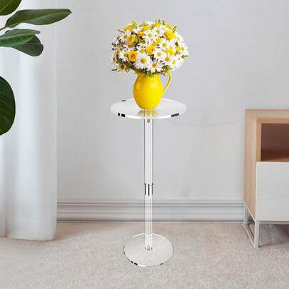 1pc Acrylic Round Drink Table, Highly Transparent Small Space Side Table Coffee Table, Suitable For Living Room, Balcony, Bedroom, Bathroom, Bar, Minimalist Modern Style, Easy Assembly