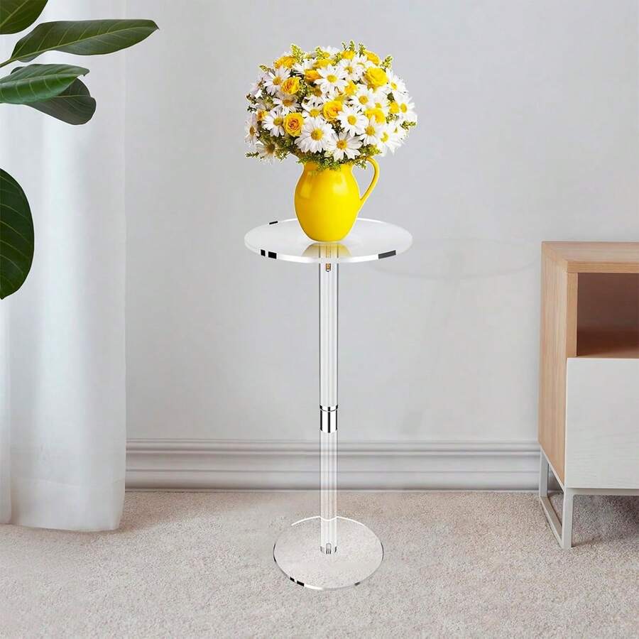 1 件亚克力圆形饮料桌，高透明小空间边桌咖啡桌，适用于客厅、阳台、卧室、浴室、酒吧，简约现代风格，易于组装 - 彩色 - 查看 1