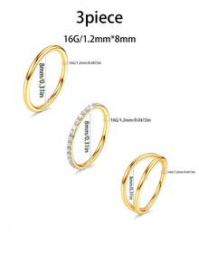 3件套高品质个性化316L不锈钢锆石鼻环，男女通用耳环，穿刺饰品，银色可选，尺寸：16G/18G/20G，内径：8mm/10mm - 3件套鼻環 - 查看 21
