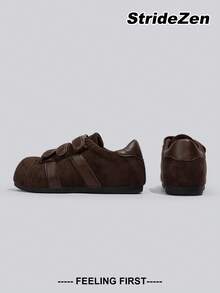 Solid Color Sports Hook And Loop Sneakers, Outdoor Spring/Autumn