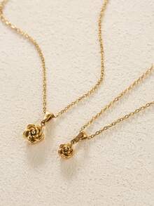 1 件不锈钢项链女士山茶花项链优雅花朵吊坠项链黄金首饰妈妈礼物女士礼物 - 金色 - 查看 2