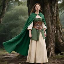 L'VOW Medieval Hooded Cloak Renaissance Cape With Hood Halloween Sorcerer Cosplay Hobbit Costumegift - màu xanh lá - Xem 3