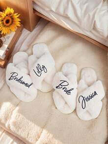 Customized Plush Slippers, Customized Bridal Slippers, Plush Bridesmaid Slippers, Personalized Bridal Slippers, Christmas Party Slippers, Plush Slippers, Bride-To-Be Gift, Bridesmaid Gift, Bachelorette Party, Plush Slippers - Multicolor - View 6