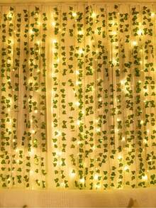 1 szt. zielonych lampek LED z motywem liści, sztuczne lampki choinkowe z wiecznie zielonego bluszczu, zielony wzór liści, zasilane bateriami, do dekoracji ściennych wewnątrz i na zewnątrz, imprezy, tworzenie świątecznej atmosfery, Boże Narodzenie, oświetlenie imprezowe, dekoracje świąteczne, oświetlenie nastrojowe, trwałe, odporne na warunki atmosferyczne lampy wiszące, wystrój domu, dekoracja imprezy, ciepły akcent