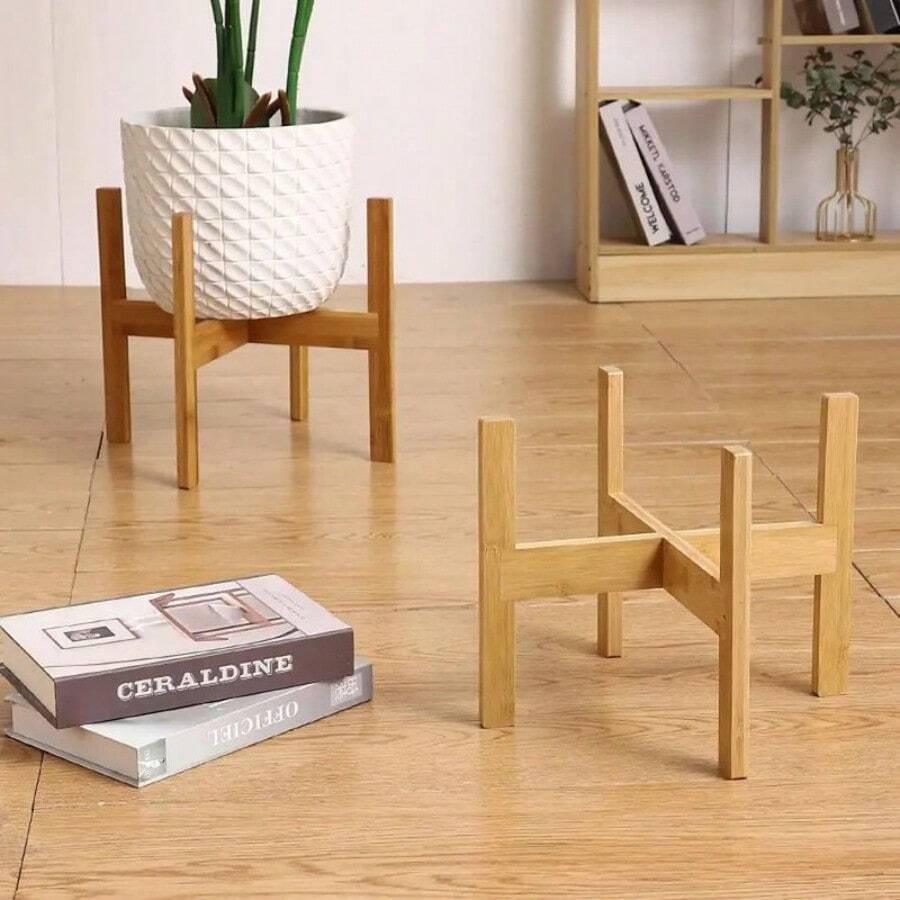 1Pc 10/12 Inch Flower Pots Base Display Stand Four-Legged Wood Flower Pot Holder - Multicolor - View 1