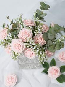 25 pièces/1 paquet Roses artificielles roses réalistes de haute qualité avec tiges, emballage en sac OPP (sans boîte-cadeau incluse) - Parfait pour les cadeaux de la Saint-Valentin, les décorations de la Saint-Valentin, les bouquets de mariage DIY, les centres de table pour la fête des mères, la décoration de la maison, la décoration de la chambre