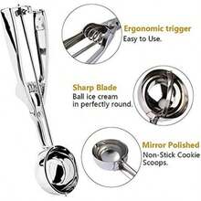 1pc Durable Spherical Food Scoop, Suitable For Fruit Scoop Food Safety, Ice Cream And Fruit Spoon,Heavy Duty Medium Ice Cream/Cookie Dough Scoop