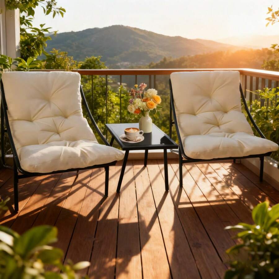 Small Table And Chairs Set Of 3, Garden Furniture Set, Balcony Furniture Set, Set Of 3, 2 Rocking Chairs + 1 Table With Cushions And Coffee Table, For Cafe, Patio, Balcony, Garden, 4 Colors To Choose From - White - View 1