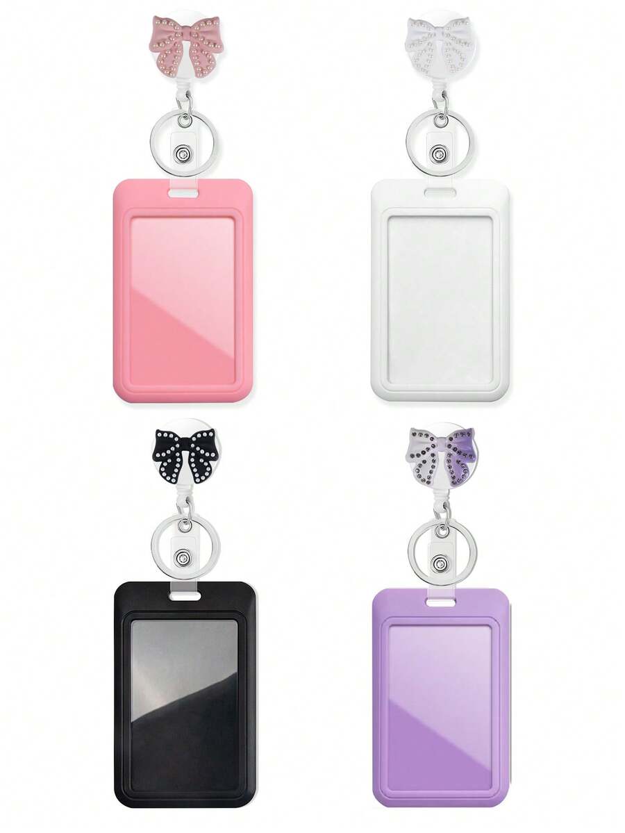 1pc ID Card Holder With Bow Retractable Nurse Badge Reel Cute Resin Bow Teacher Badge Reel For Keys Keychain Best Gift For Doctor Nurse Teacher Student Office Worker For Women Money Wallet Mini Wallet Purse Wallet Card Wallet