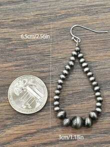 2pcs Metal Drop Beaded Earrings, Personality Western Cowgirl Style Women, Suitable Daily Wear And Party - màu đen - Xem 3