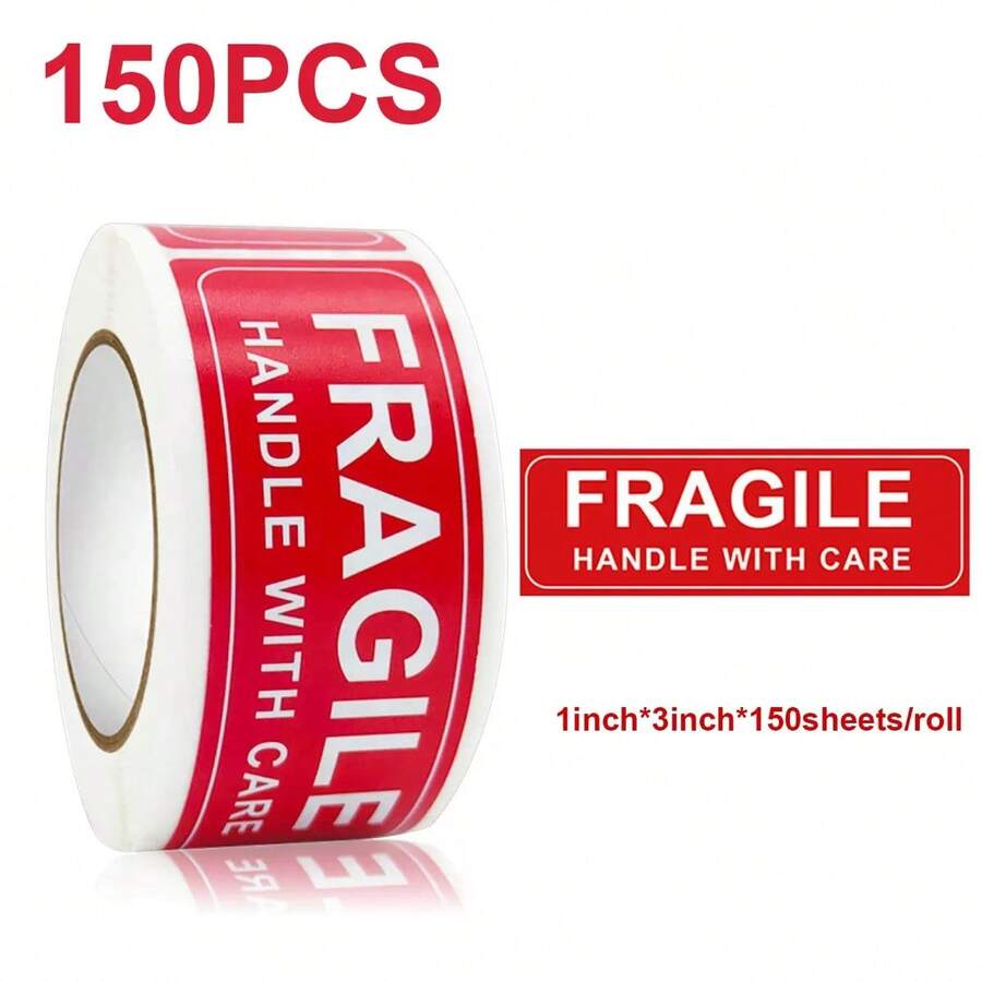 150pcs/Roll Fragile Warning Stickers, Rectangular "FRAGILE" Handle With Care, Do Not Crush, Do Not Drop, PVC Self-Adhesive Roll Label