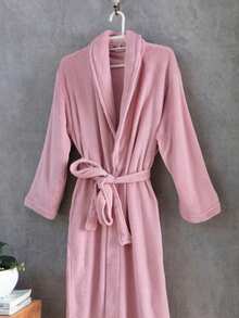 Soft Fleece Bathrobe With Bow, Size M And L - Hoa hồng - Xem 3