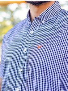 Ultra Jeans Cowboy Country Land Plaid Short Sleeve Shirt - Blue and White - View 3
