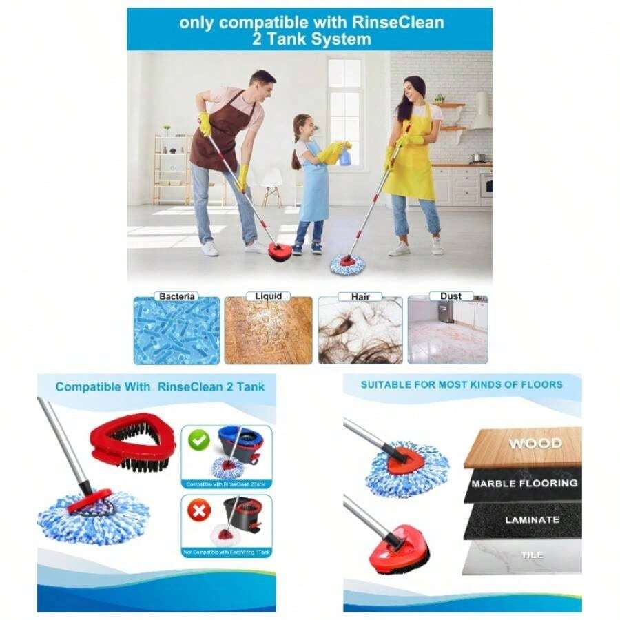O Cedar 8 Pack Spin Mop RinseClean 2 System, Microfiber Reusable Mop Refills, 6 Mop Heads+ 1 Mop Base And 1 Scrub Brush Combo Set - 藍色 - 查看 1
