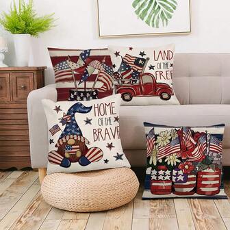 1pc/2pcs Linen Decorative Pillow Cover With Prints Of Hats, Cars, Flowers, Windmills, Flags, Single-Sided Design, Fresh Style, Easy To Wash, Flat Design To Enhance Home Decor, Suitable For Sofa, Bedroom, Living Room, Balcony, Without Pillow Insert, Zipper Closure, 45*45cm, Can Be Used As Christmas, Halloween Gift Christmas Decorations Christmas Decoration Christmas Decorations Home Room Decor