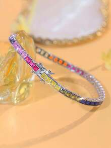 1 Stück Regenbogen-CZ Prinzessin Quadrat Fassung 3,0 mm Tennis Armband, versilberter kubischer Zirkonia Schmuck für Frauen für Bräute, Verlobung, Hochzeit, Bankett, Party, Mutter, Brautjungfern, Ehefrau, Weihnachten