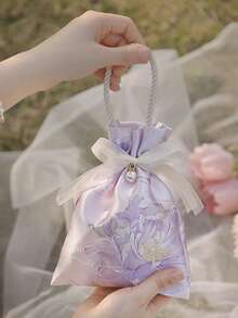 5pcs Elegant Wedding Favor Bags - Luxury Floral Drawstring Gift Bags, Suitable For Candy, Bridal Party Favors, Guest Appreciation Gifts - Multicolor - View 9