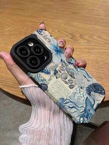 1 件海洋元素拼贴图案垂直仿皮纹理经典防摔软 TPU 手机壳适用于 Apple 和 16/16PLUS/16PRO/16PROMAX - 彩色 - 查看 5