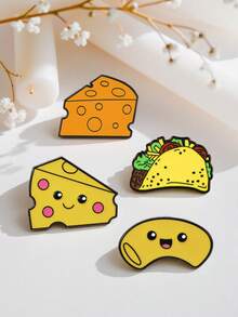 1/4pcs Cartoon Cheese Brooch, Luxurious Realistic Food Lapel Pin, Alloy Resin Cartoon Clothing & Bag Decor Badge