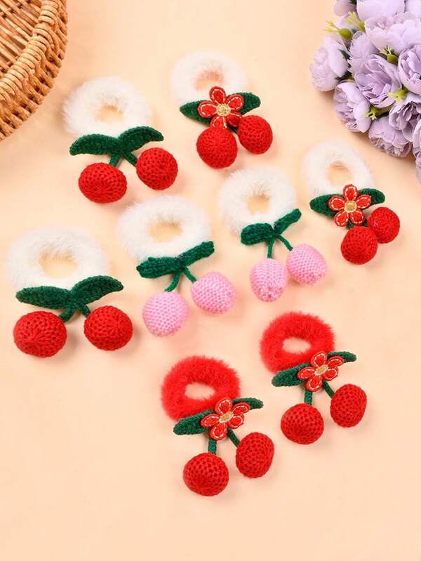 Ręcznie robiona dzianinowa spinka do włosów z motywem wiśni, miękka, puszysta gumka do włosów, prosta spinka do grzywki, urocze akcesorium do włosów księżniczki, gumki do kucyków, gumki do włosów, gumki do włosów, gumki do włosów, gumka do włosów, gumka do włosów