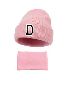 Set de 2 piezas de gorro de punto con patrón de 26 letras y bufanda para bebé niño y niña, gorro de invierno suave con letras A-Z, bufanda para calentar el cuello para niños, adecuado para mantener el calor en otoño e invierno tanto en interiores como en exteriores