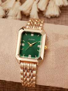 1 件/套创意新款女士罗马刻度小表盘方形金属链石英钢带手表，适合日常搭配、生日、女士礼物、周年纪念、年终促销、光棍节、万圣节促销，无礼盒 - 綠色 - 查看 5