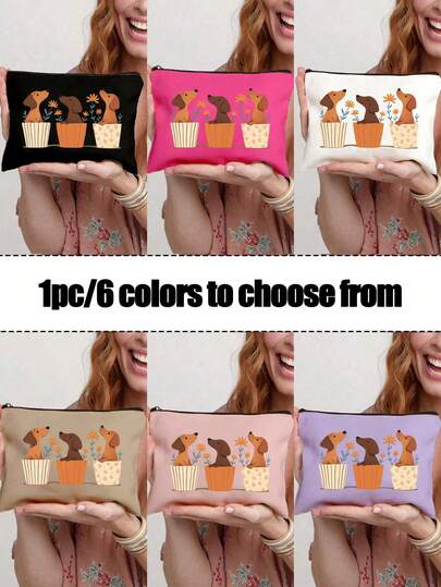 Blumentopf Welpen Muster Make-up Tasche in sechs Farben, Schönheitstasche, Kulturbeutel, modisches und praktisches Outdoor-Zubehör Mini-Tasche, Münzbörse für Frauen, einfache Handtasche, multifunktionale Schönheitstasche, tragbare Tasche, Outdoor-Sport Geschenke