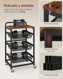 Carrito de Almacenaje de 4 Niveles, con Cestas Extraíbles, Estante de Cocina con Ruedas y Asa, 31,7 x 40 x 76 cm, Marrón Rústico y Negro Tinta - Negro - Ver 4