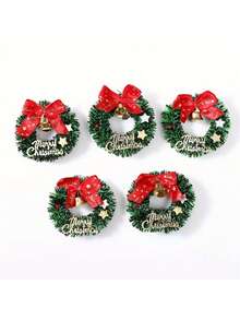 20pcs/Set Mini Christmas Wreaths With Red Bows And Golden Bells - Plastic Festive Artificial Craft Tree Ornaments (Color & Style Random)