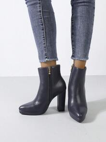 Fall/Winter Navy Blue Platform Ankle Boots, Women's Fashion Ankle Boots, High Heel Boots, Super High Heel Boots - Royal Blue - View 4