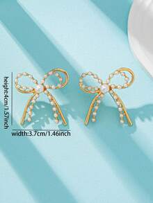 1 对密镶水晶优雅蝴蝶结耳环，闪亮蝴蝶结耳环珠宝适合女士日常佩戴