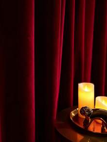 1件装杆袋式天鹅绒窗帘，奢华后现代北欧风格酒红色天鹅绒遮光窗帘，适用于客厅、卧室、阳台 - 紅色 - 查看 8